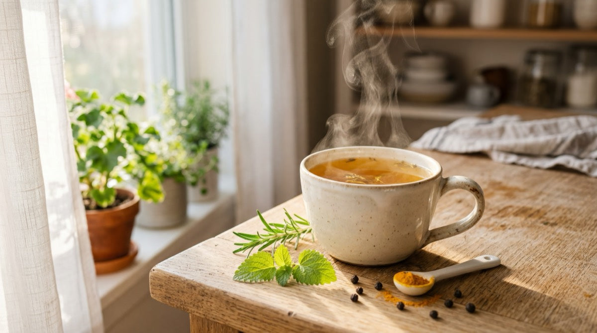 Herbal morning clarity tea with turmeric and herbs