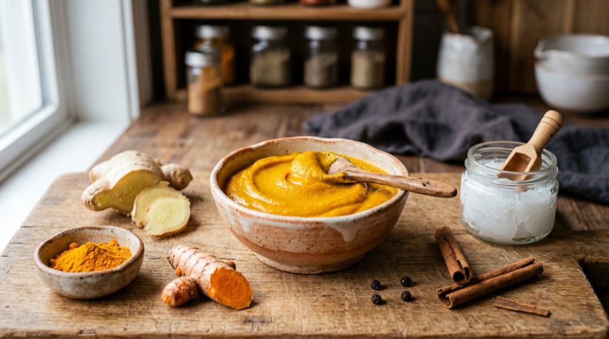 Golden turmeric paste with ginger and spices
