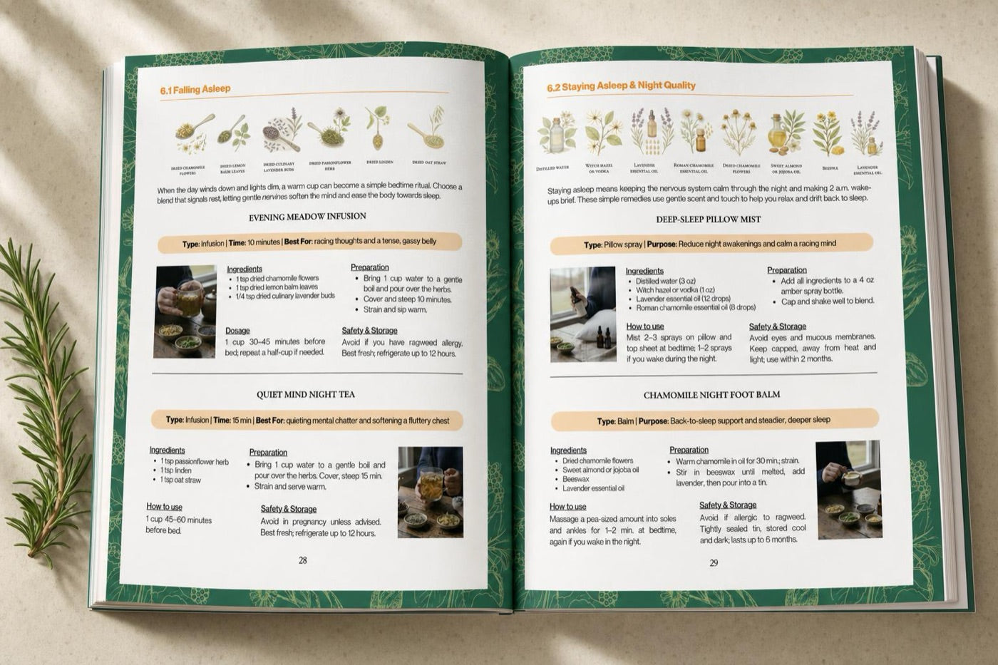 An open spread from the handbook showing two recipe pages side by side